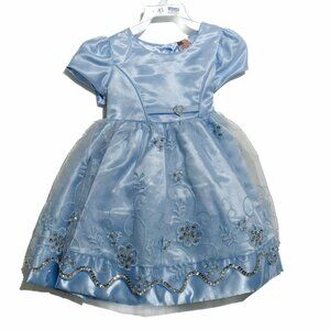 Sabaland Girl Blue Princess Ball Gown Layered Satin Midi Puff Sleeve XL 3T NWT